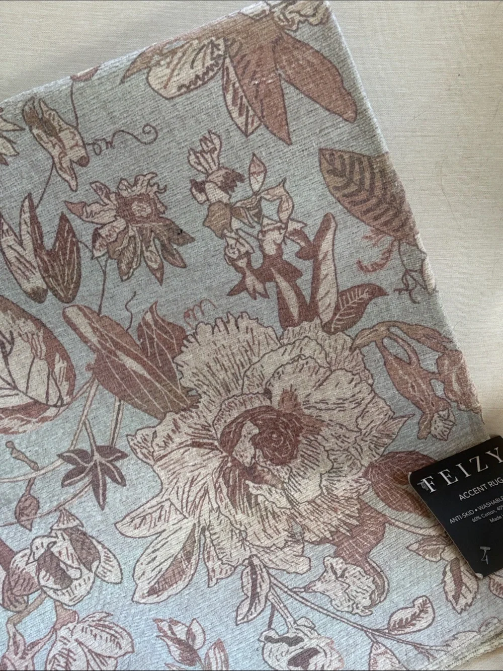 Accent Rug in Light Blue Cream, Tan, Brown- No. slip Backing